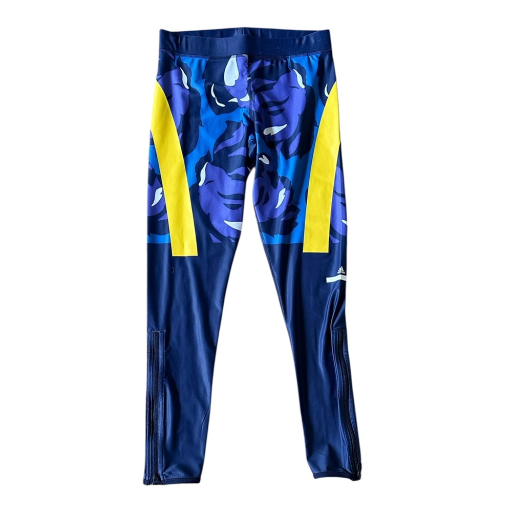 STELLA MCCARTNEY w/ Adidas blue/yellow/purple zip ankle yoga athletic leggings S